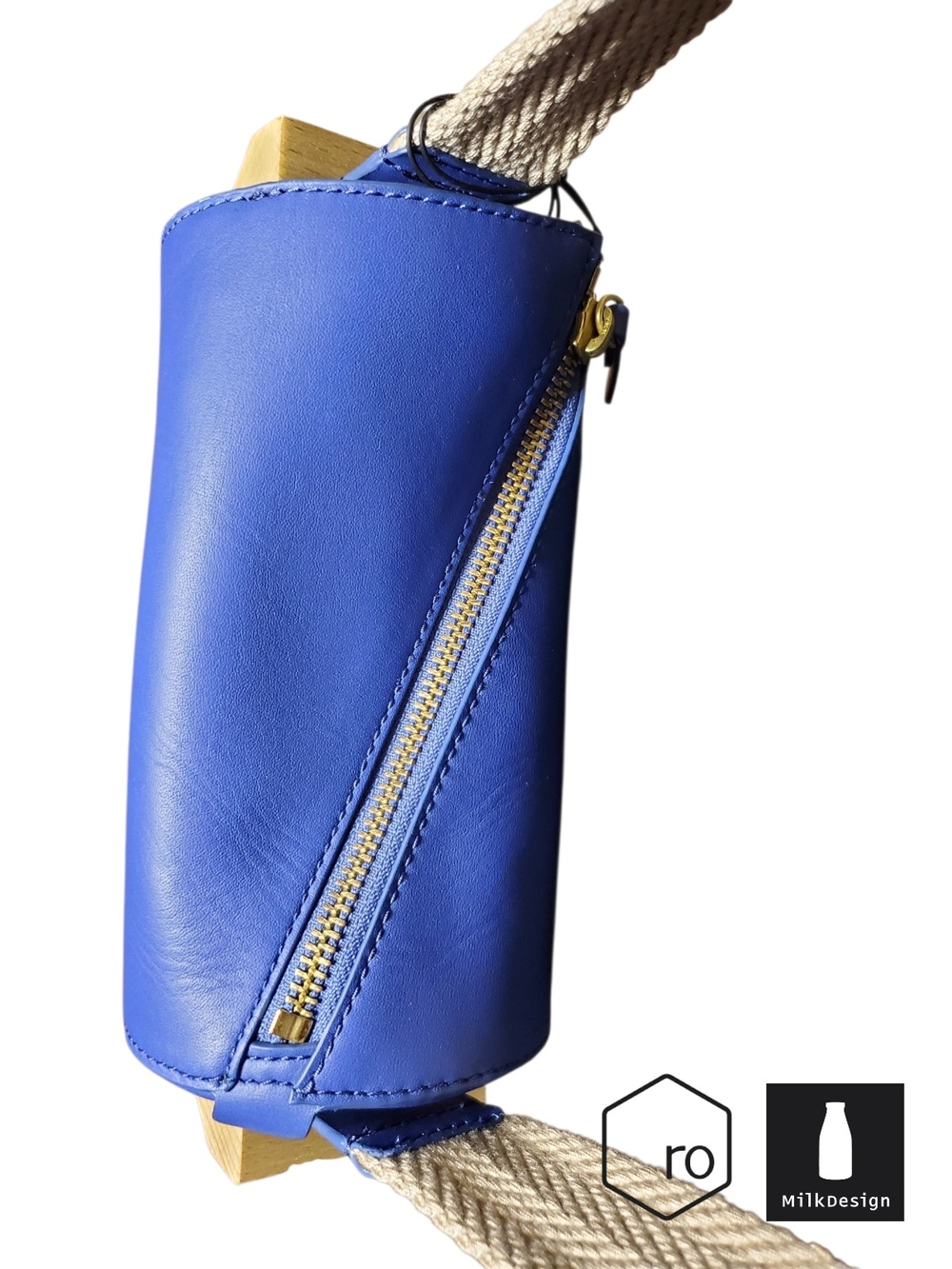 RO Bags x Milk Design Buckle Up Mini Cylinder Bag - Blue Leather NWT/Tags - Picture 17 of 17